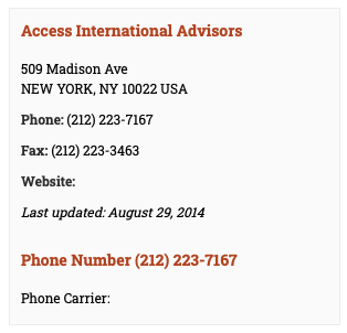 Access International Advisors New York Phone